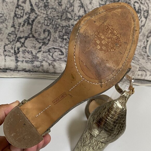 Vince Camuto MAIRANA Snakeskin Ankle Strap Heels in Metallic Gold Size 7 1/2 - Picture 6 of 8